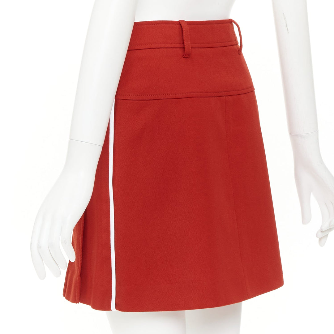 PRADA 2019 red virgin wool white trim utility pocket pleated mini skirt IT38 XS