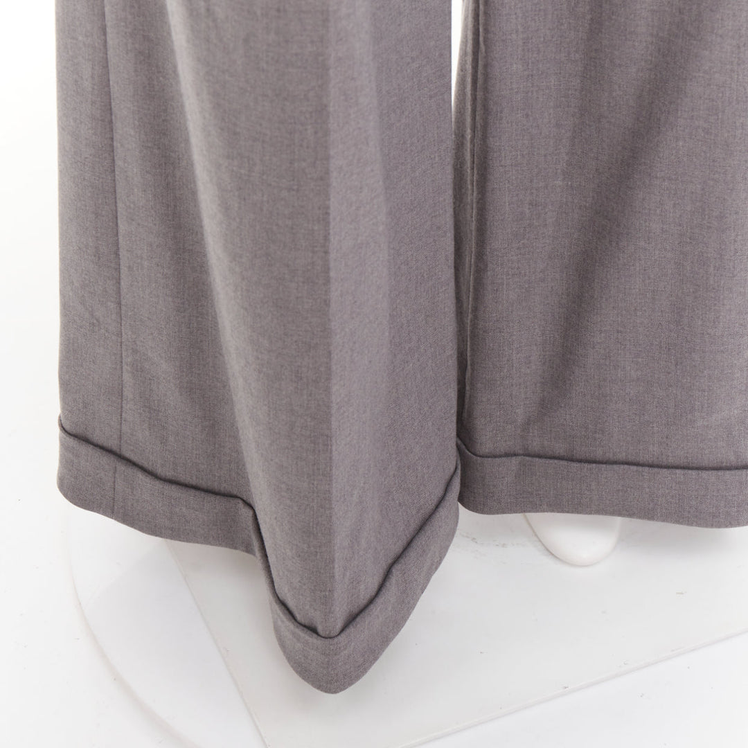 ALEXANDRE VAUTHIER COUTURE grey rolled hem high waist pleat front wide leg pants