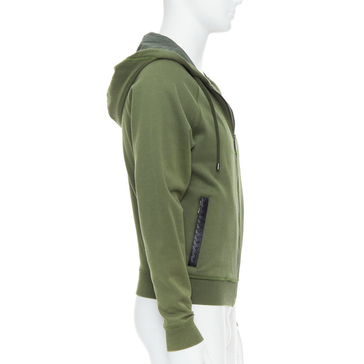 Male mannequin wearing Bottega Veneta Green Cotton Men Hoodies in Size IT46 | Available at JHROP