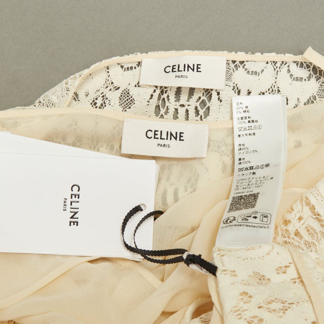 CELINE 2021 Bridal Triomphe button V neck embroidered lace maxi dress FR34 XS