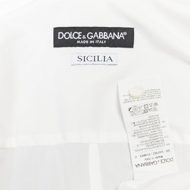 DOLCE GABBANA Sicilia white cotton black logo pleat sleeves shirt EU37 XS