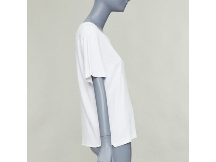 SAINT LAURENT off white cotton star embroidered cut out relaxed tshirt