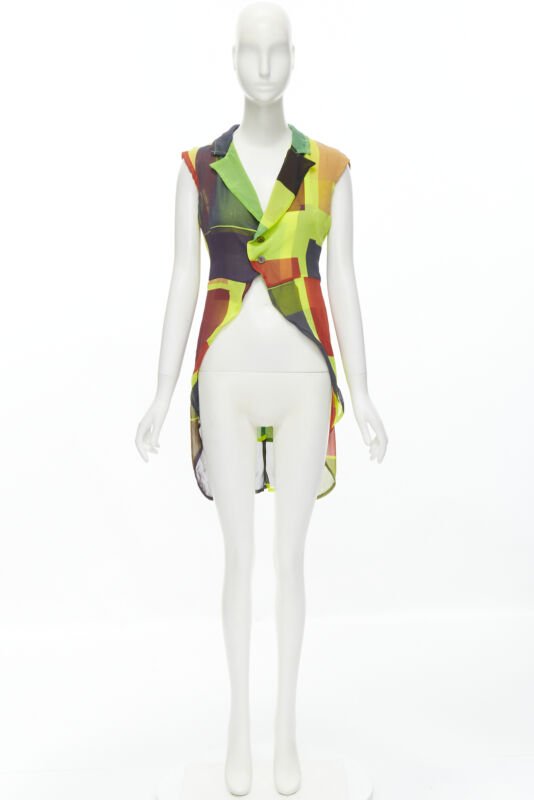 vintage Runway COMME DES GARCONS 1995 green pop colorblock layers cutaway vest S