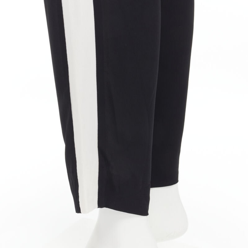 LANVIN 2013 Alber Elbaz 100% viscose white stripe black trousers FR36 S