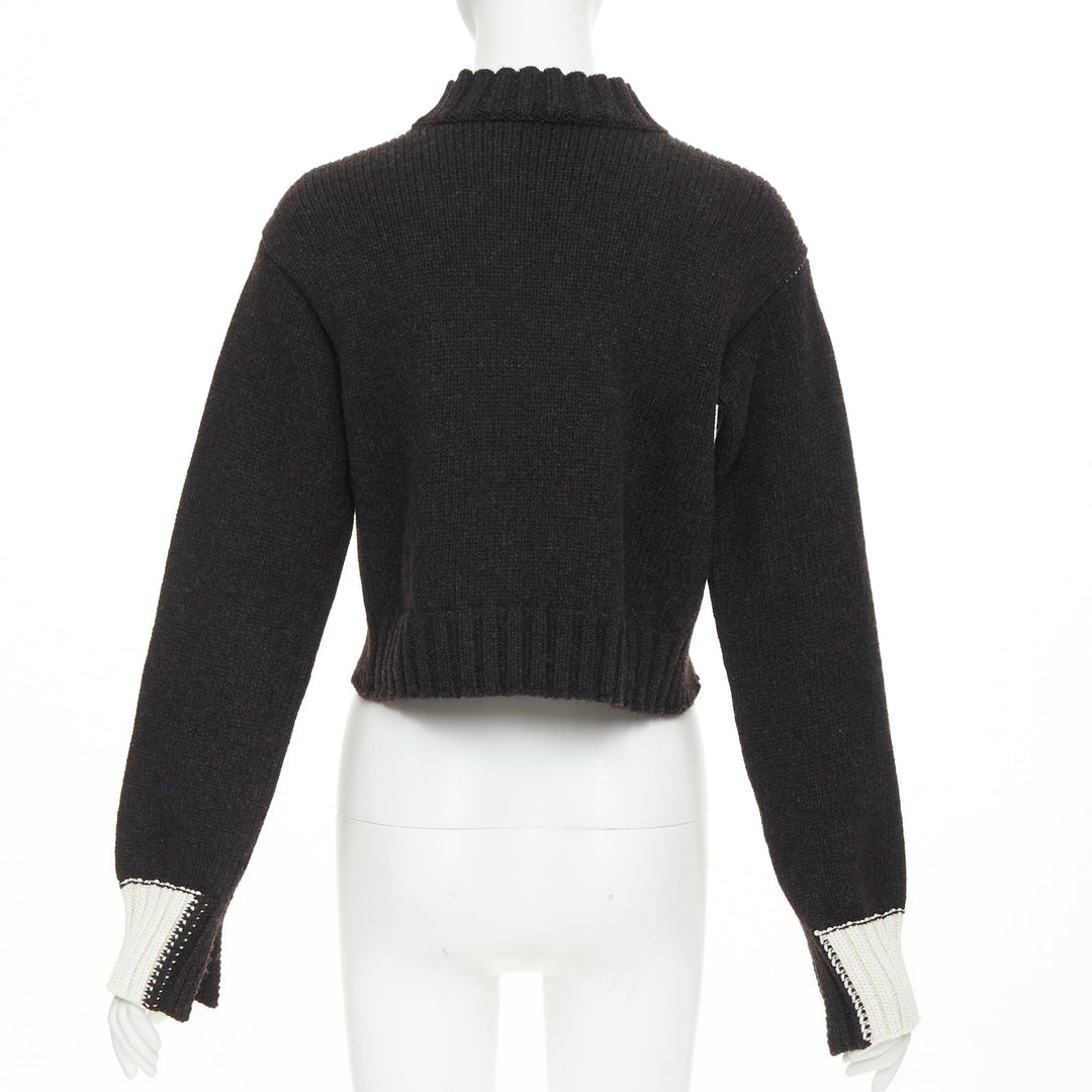 CELINE Phoebe Philo dark grey charcoal yak wool contrast cuff cropped sweater XS