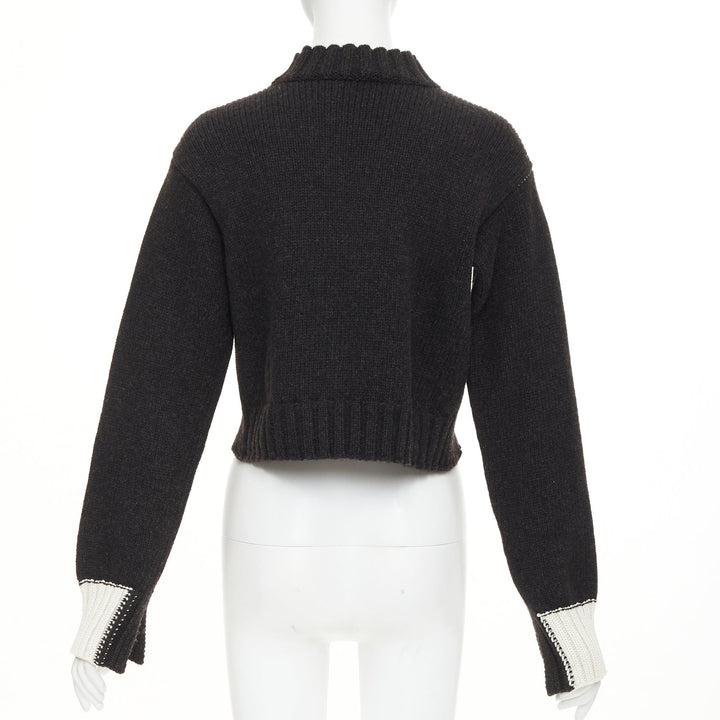 CELINE Phoebe Philo dark grey charcoal yak wool contrast cuff cropped sweater XS