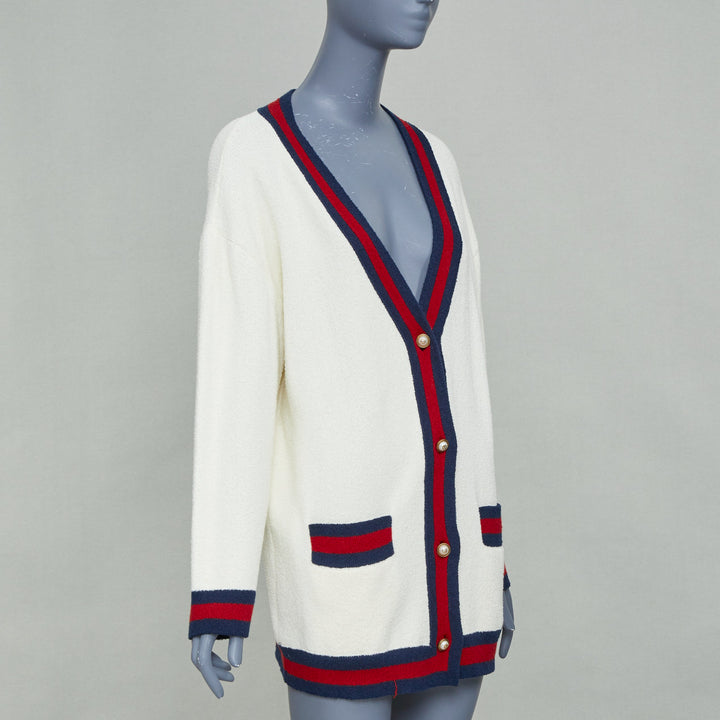 GUCCI 2017 Blind For Love web trim knit oversized cardigan sweater XS