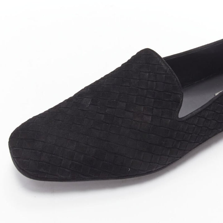 BOTTEGA VENETA Intrecciato Luxe suede black woven dress loafer shoes EU43