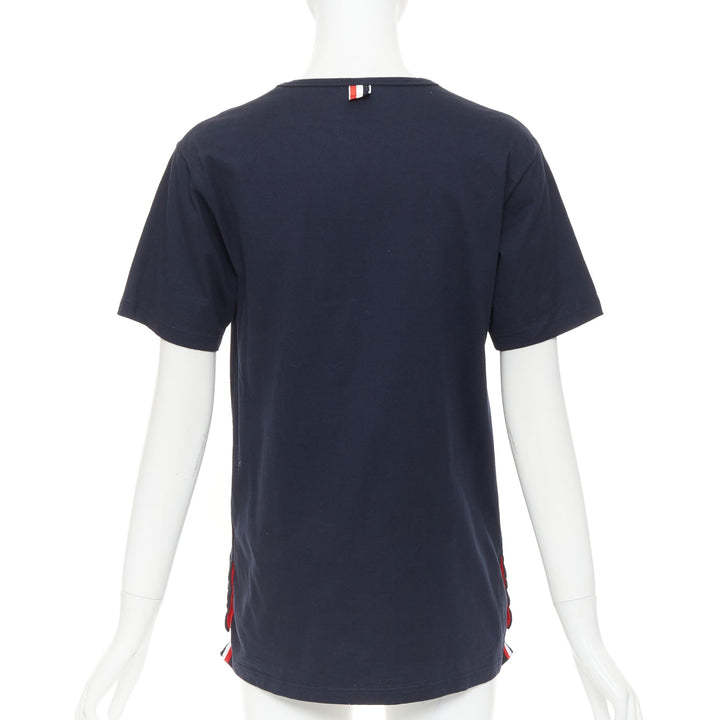 THOM BROWNE 2022 navy cotton RWB stripe trim short sleeve pocket tshirt Sz1 S