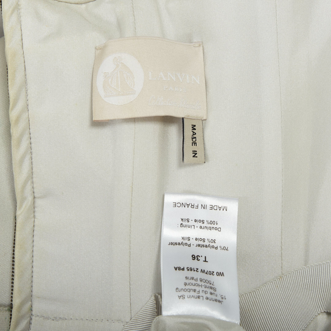 LANVIN Bridal light gray structural strapless bow back pleated bell dress FR36 S