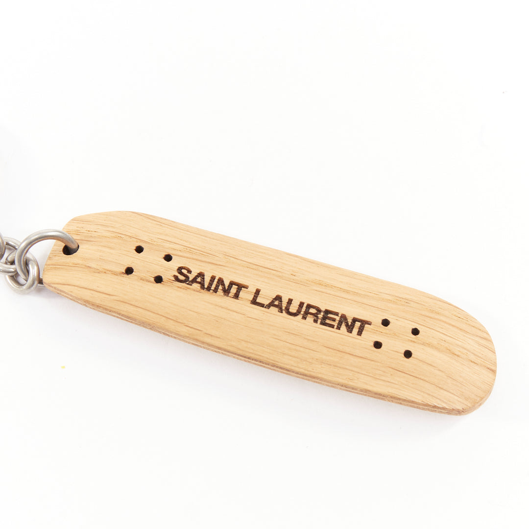 SAINT LAURENT 2022 light brown oak wood laser logo skate skateboard keychain
