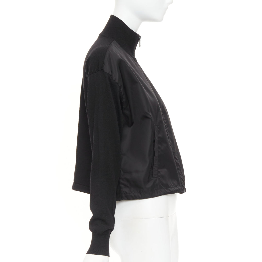 PRADA 2021 black Re Nylon wool silver plague logo high neck zip jacket IT38 XS