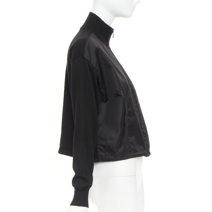PRADA 2021 black Re Nylon wool silver plague logo high neck zip jacket IT38 XS