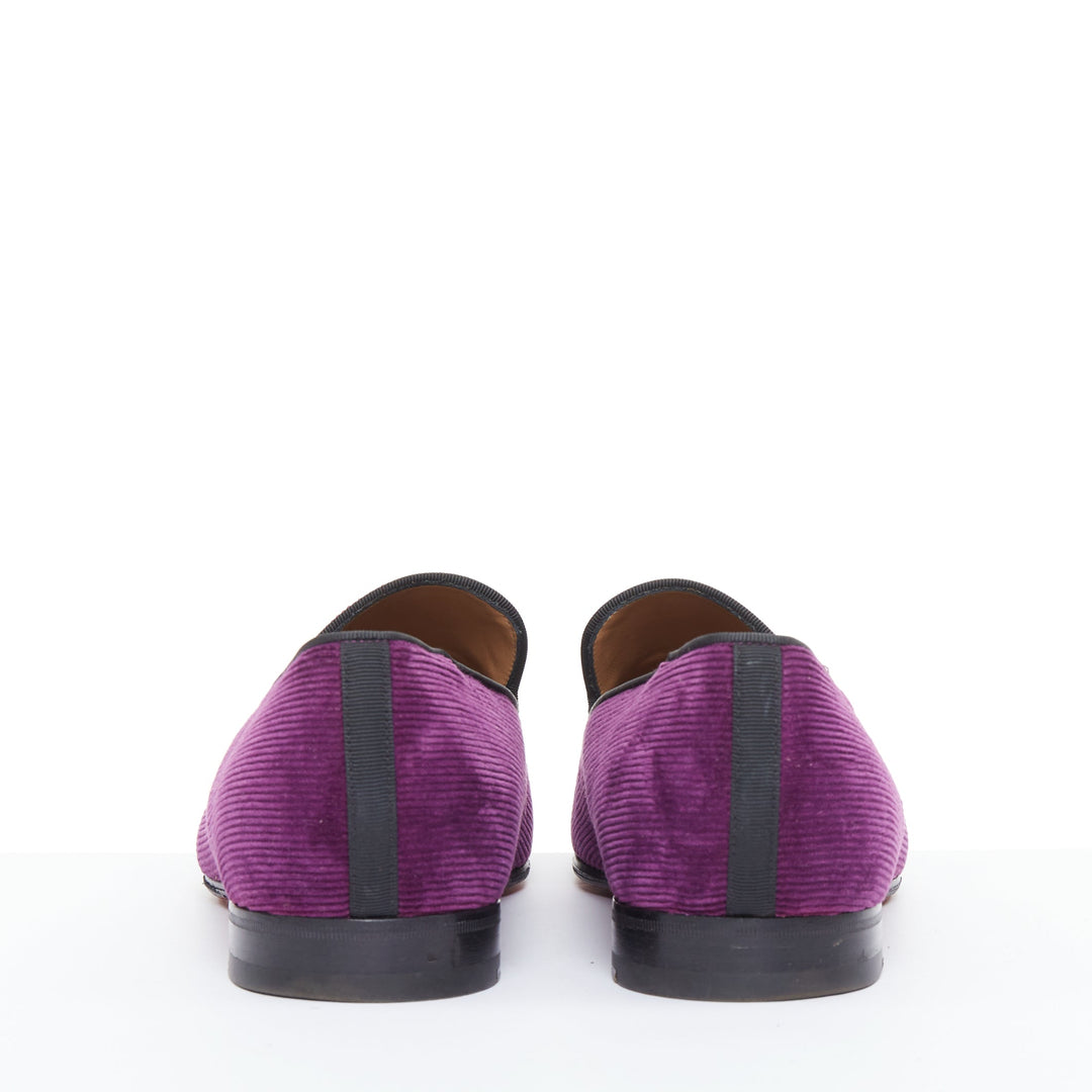 CHRISTIAN LOUBOUTIN Tassilo purple corduroy black spiked tassels loafer EU43