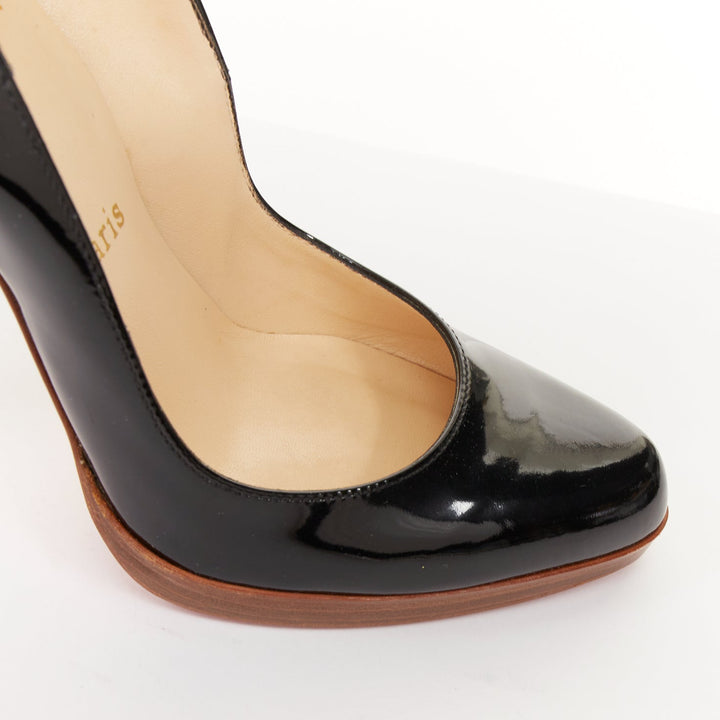 CHRISTIAN LOUBOUTIN Miss Boxe black patent leather wood platform pumps EU38