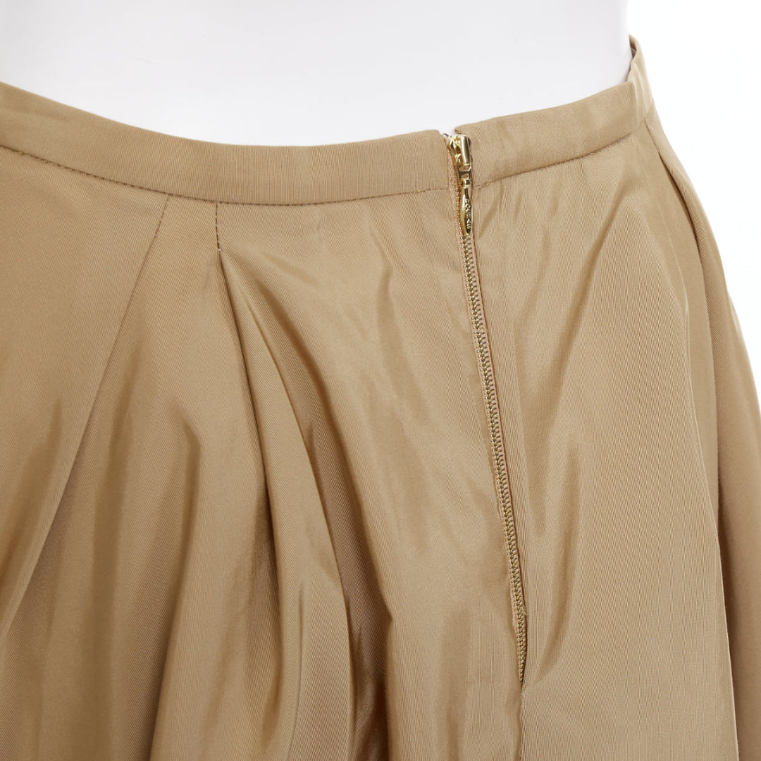 ROCHAS tan beige taffeta flared pleated front high waist aline midi skirt IT40 S