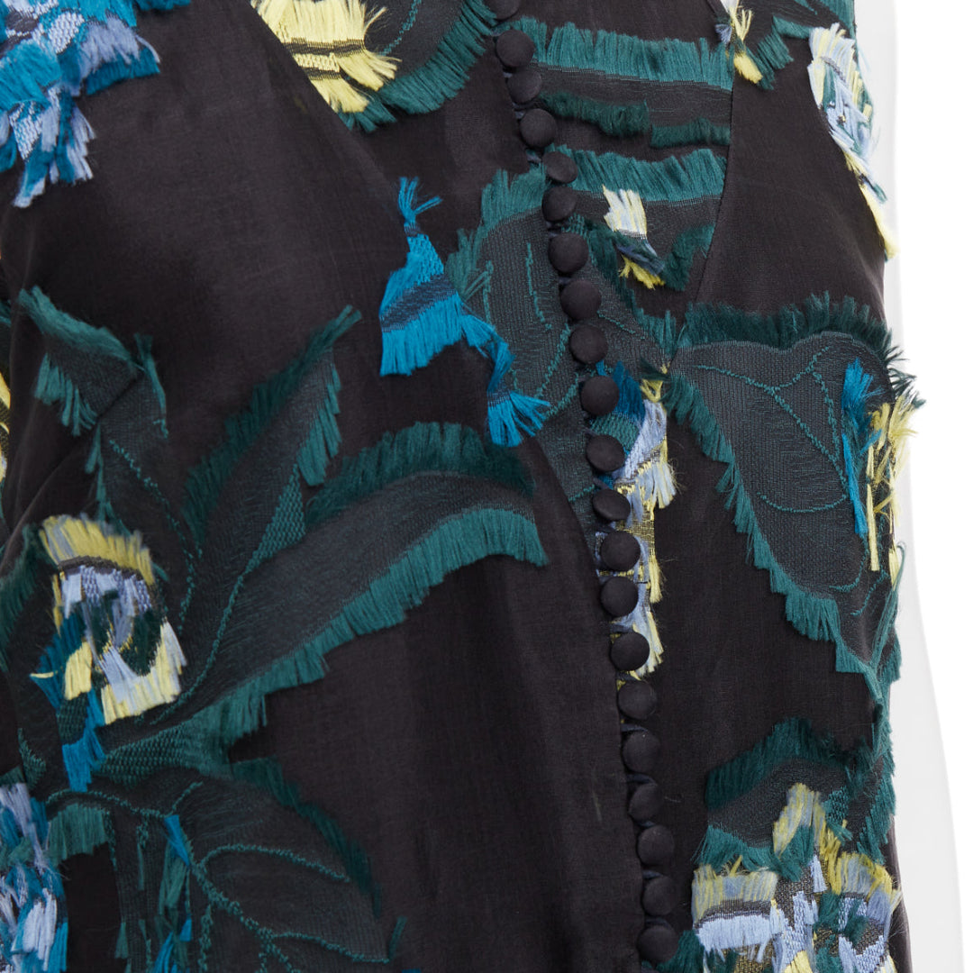ERDEM 2015 Runway black green blue sheer jacquard cold shoulder gown