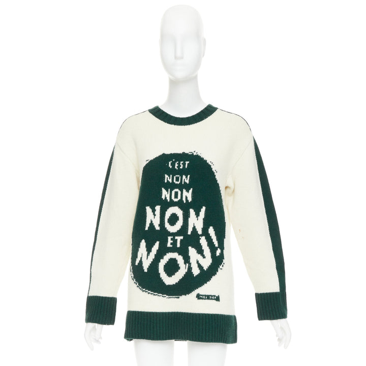 CHRISTIAN DIOR C'est Non cream green wool cashmere oversized sweater FR34 XS