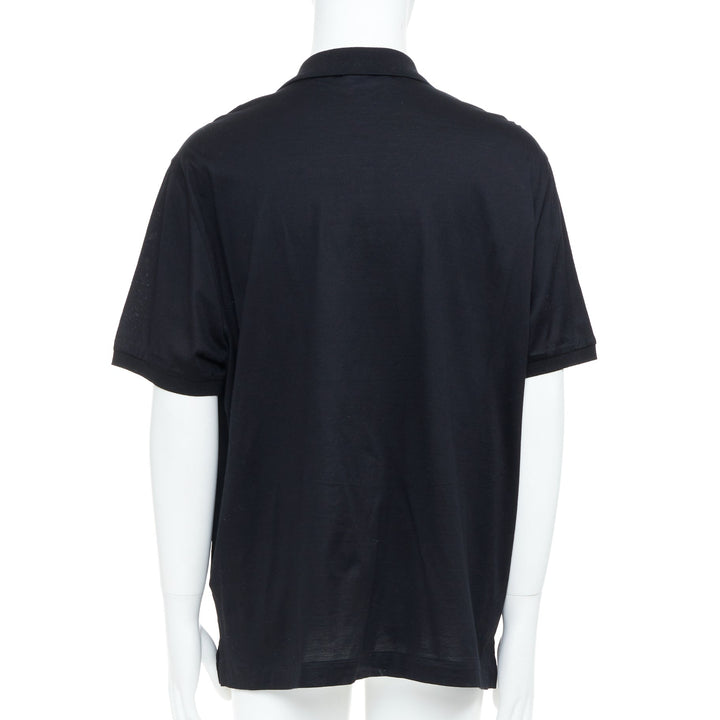 BRIONI Golf black cotton embroidered logo half zip short sleeve polo shirt 4XL