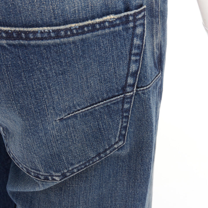 DIOR CD 01 blue denim logo tape cuff frayed boyfriend cropped jeans FR36 S