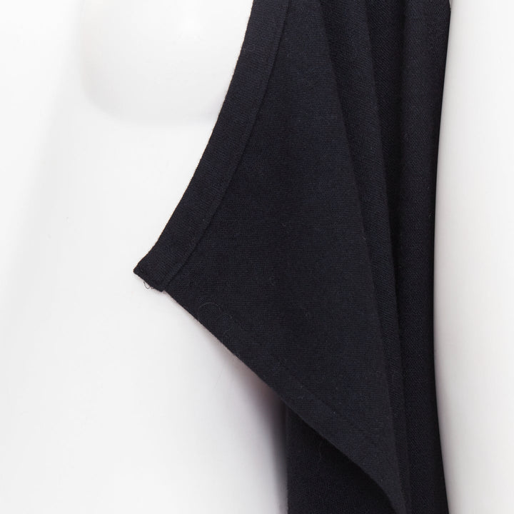 LIMI FEU black wool blend fringe hem open front draped long vest