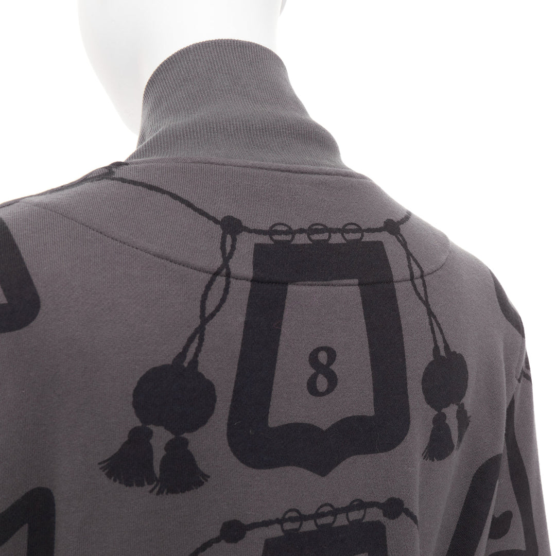 HERMES  2021 Poste et Cavalerie grey black rope print bomber jacket FR42 XL