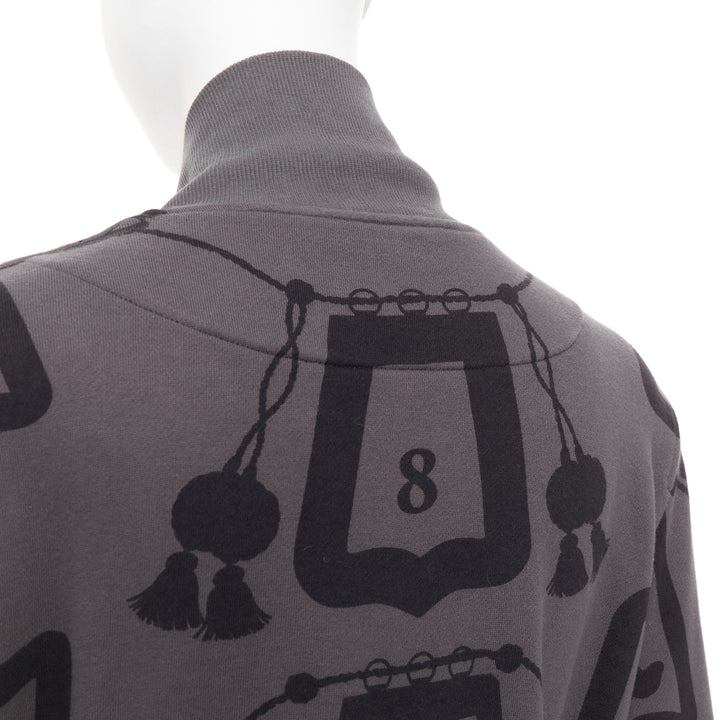 HERMES  2021 Poste et Cavalerie grey black rope print bomber jacket FR42 XL