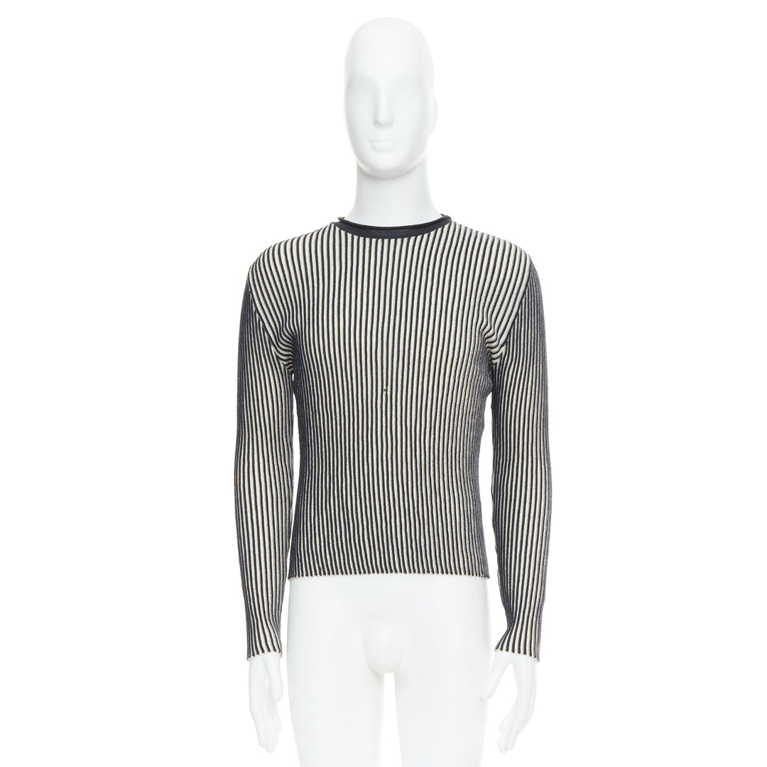 JEAN PAUL GAULTIER MAILLE HOMME 100% virgin wool white navy ribbed top M