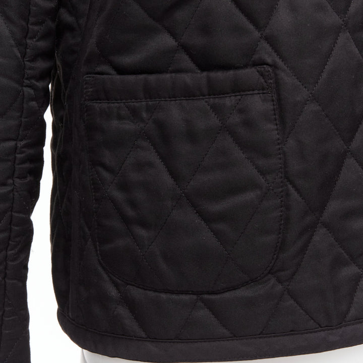 BURBERRY House Check lined black diamond quilted shell hooded jacket