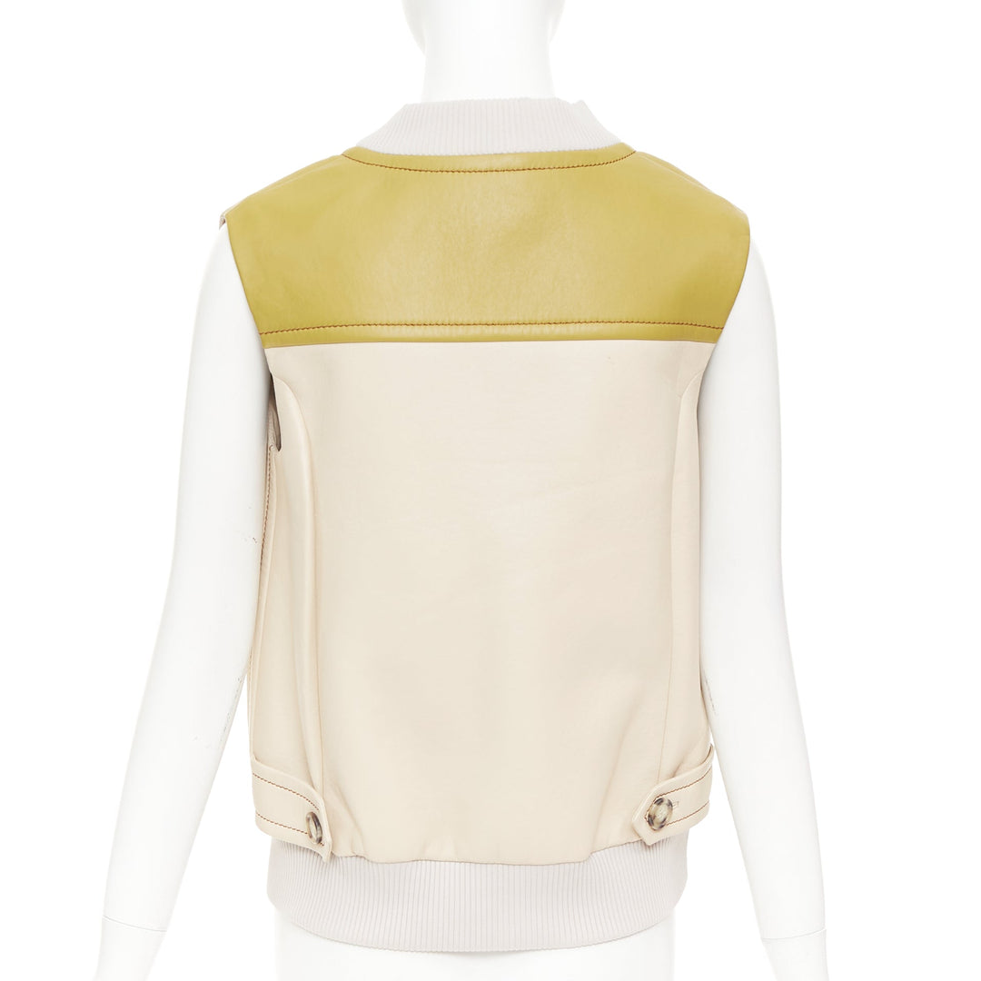 PRADA 2017 Runway leather beige colorblocked geometric sweater vest IT36 XXS