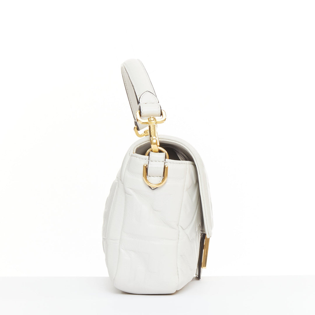 FENDI 2023 Runway Medium Baguette FF embossed white nappa leather bag