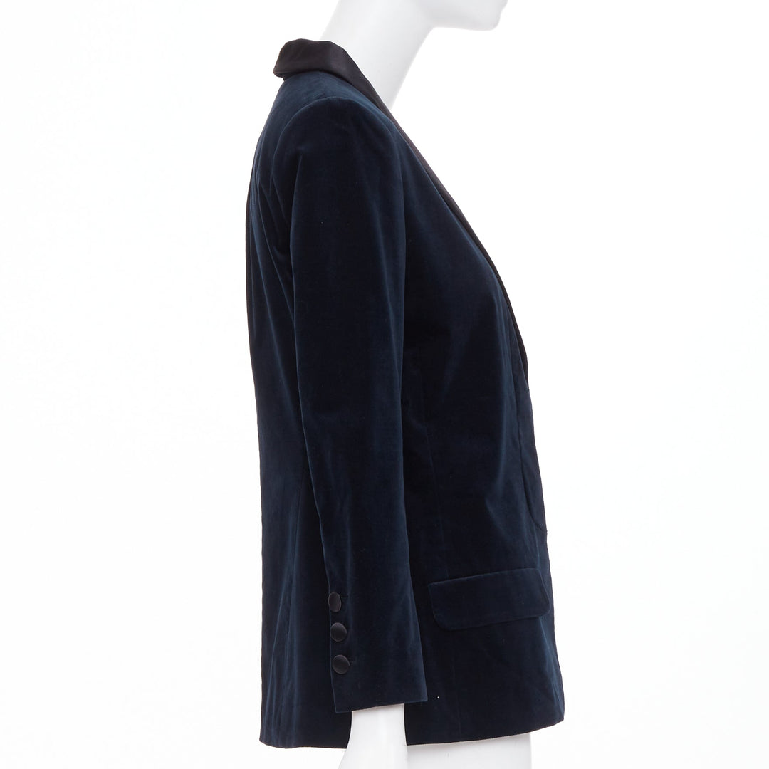 CHANEL 2018 Runway Paris Hamburg navy velvet satin shawl lapel tux jacket FR38 M