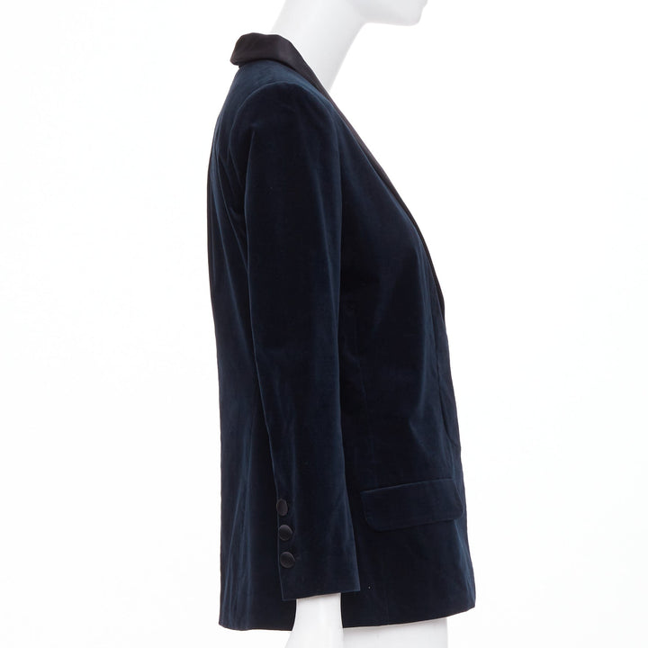 CHANEL 2018 Runway Paris Hamburg navy velvet satin shawl lapel tux jacket FR38 M