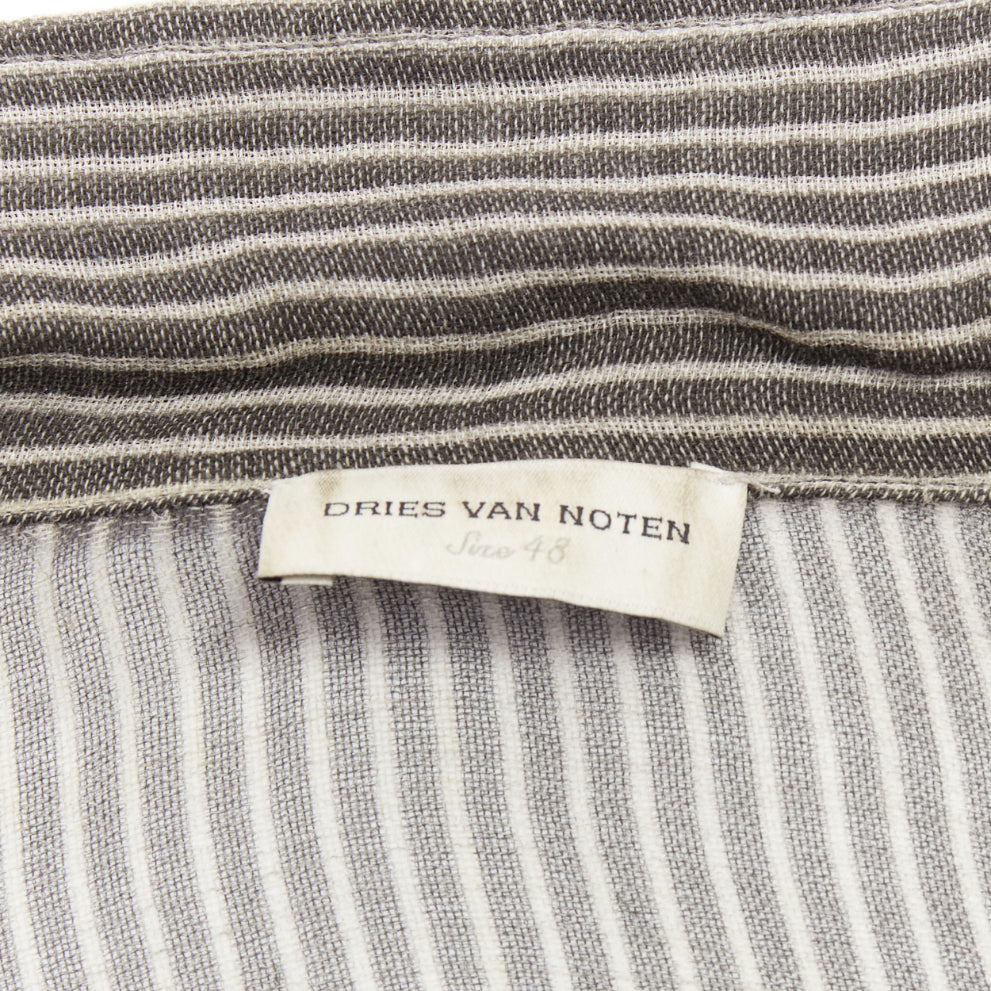 DRIES VAN NOTEN grey off white sheer striped buttoned polo shirt IT48 M