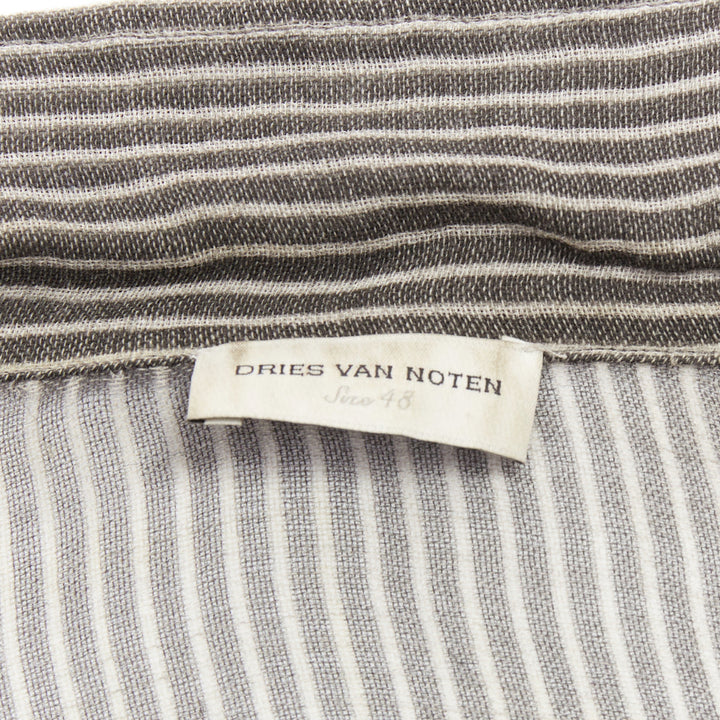 DRIES VAN NOTEN grey off white sheer striped buttoned polo shirt IT48 M