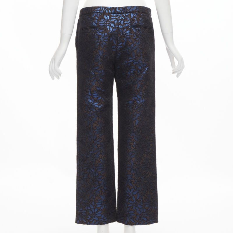 MARNI metallic blue brown floral jacquard wide leg trousers pants IT42 M