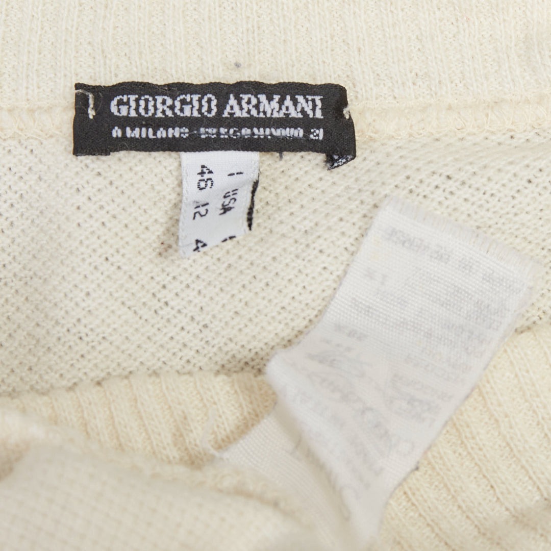 GIORGIO ARMANI cream wool blend button neck long sleeve sweater