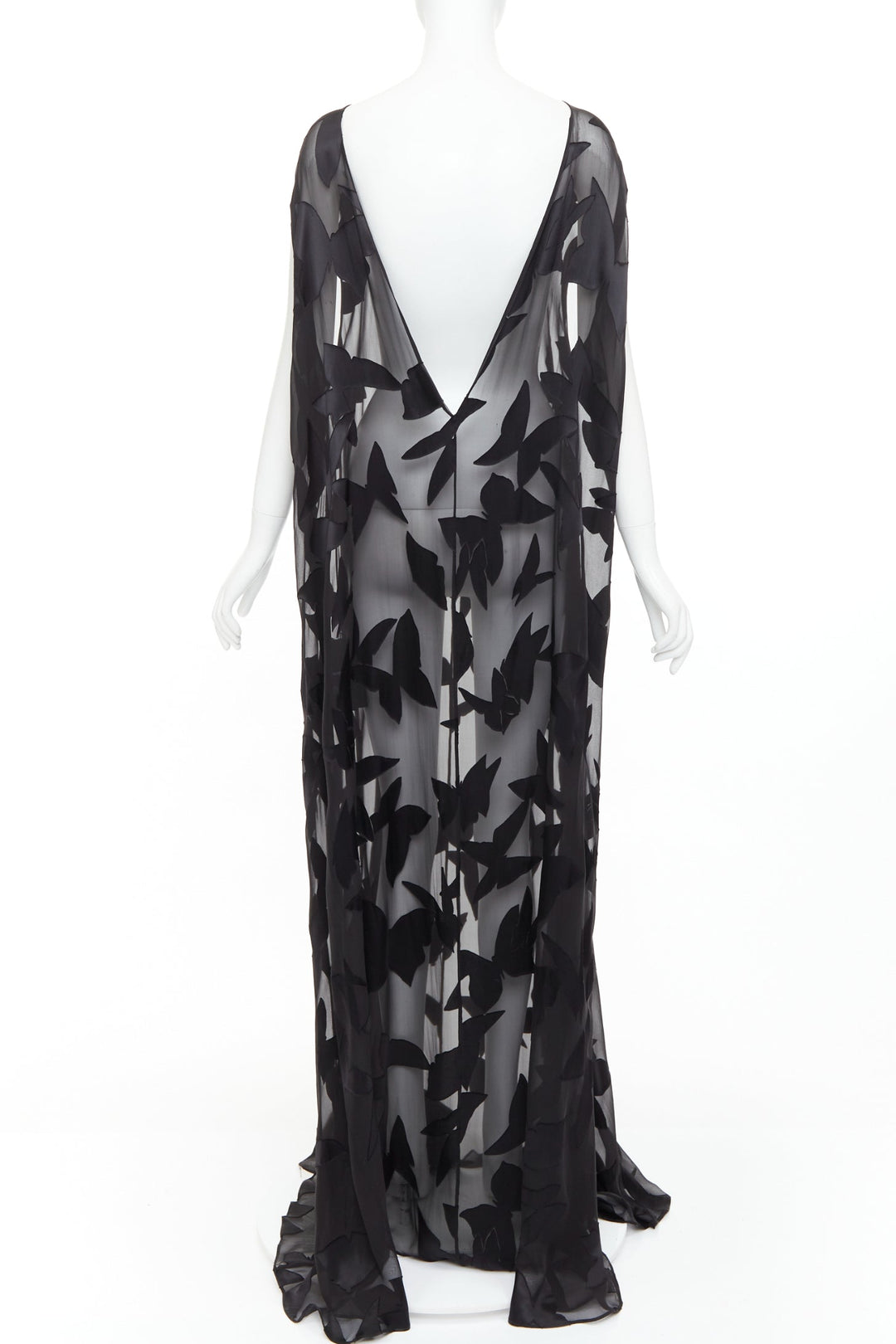 SAINT LAURENT 2023 Runway black  butterfly applique sheer maxi dress T2 M