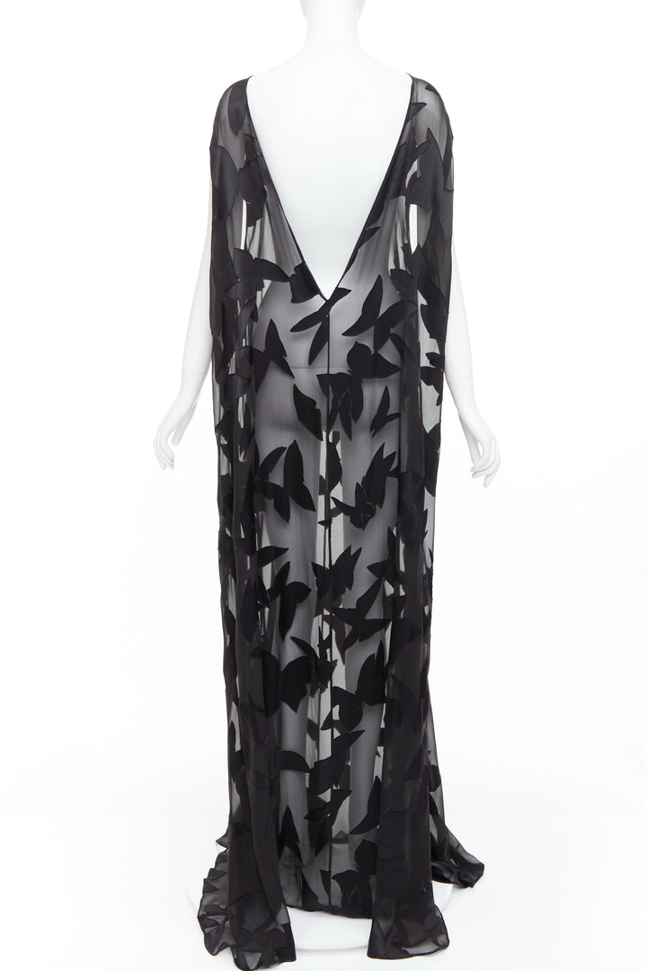 SAINT LAURENT 2023 Runway black  butterfly applique sheer maxi dress T2 M