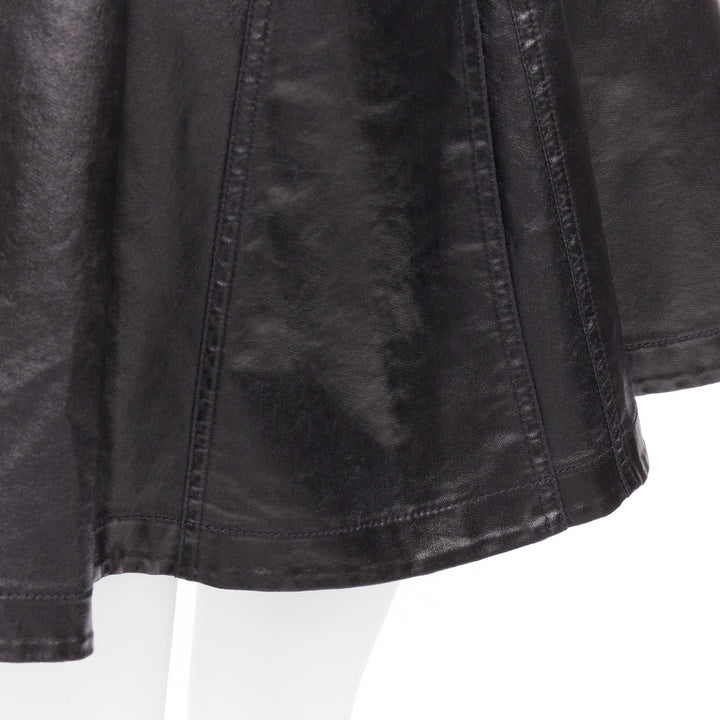 MOSCHINO black coated cotton gold hardware biker skater skirt  IT38 XS