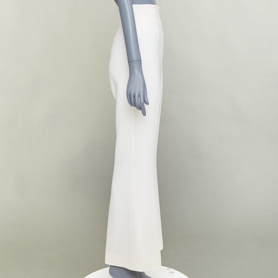 EMILIA WICKSTEAD ivory wool crepe high waisted kick flared pants US6 M