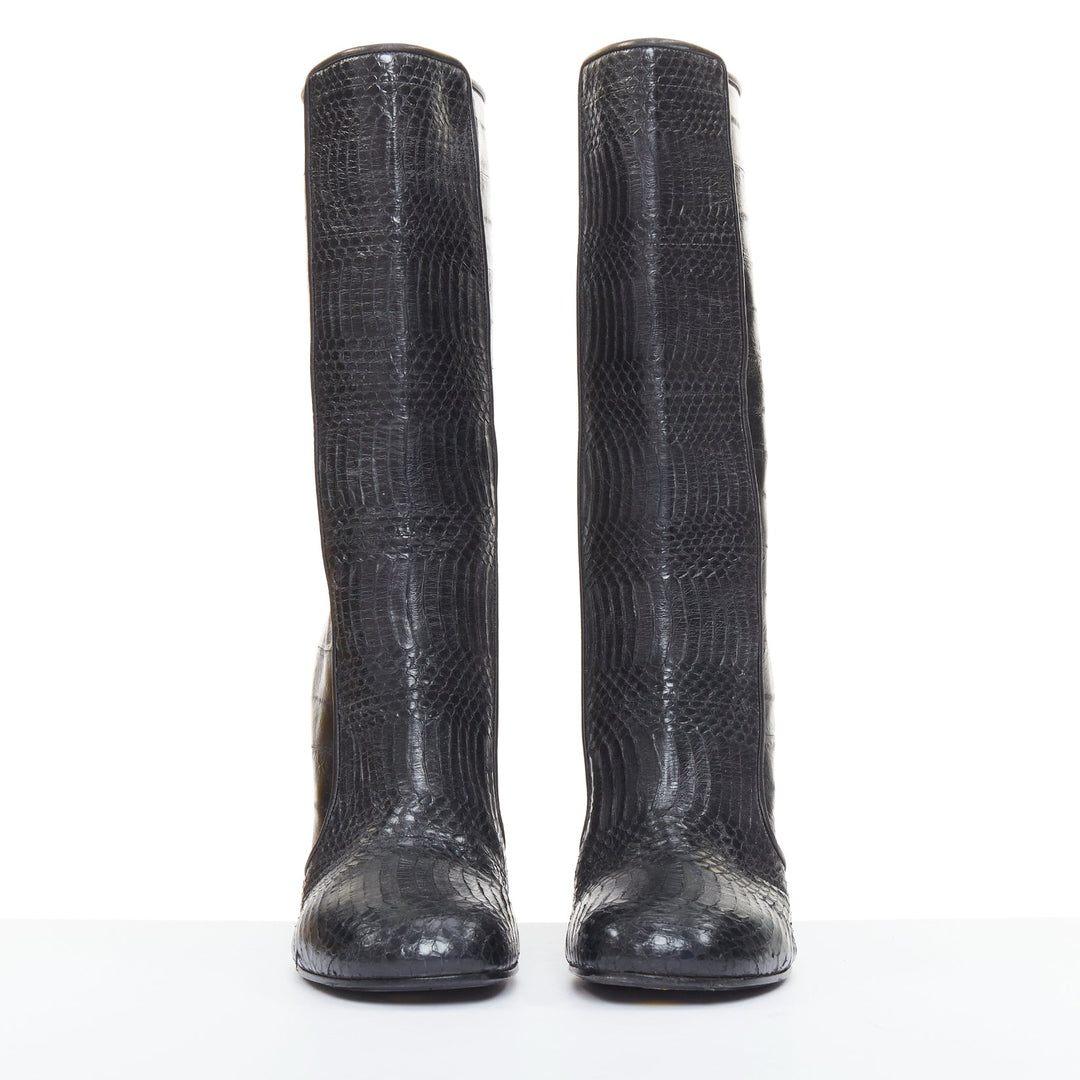 GIVENCHY 2009 multi textured curved horn heel black scaled ankle boots EU40