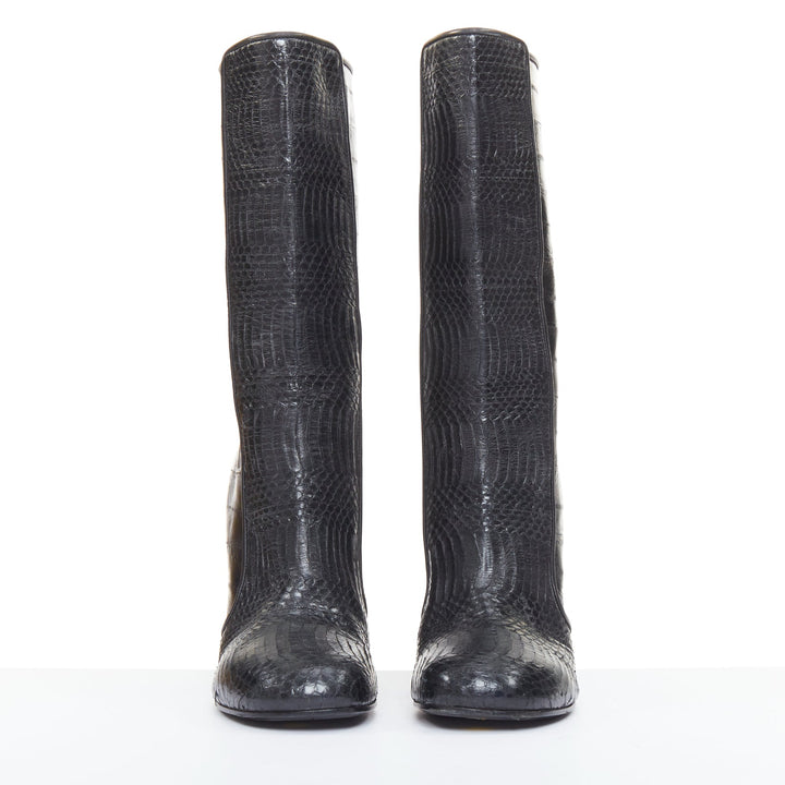 GIVENCHY 2009 multi textured curved horn heel black scaled ankle boots EU40