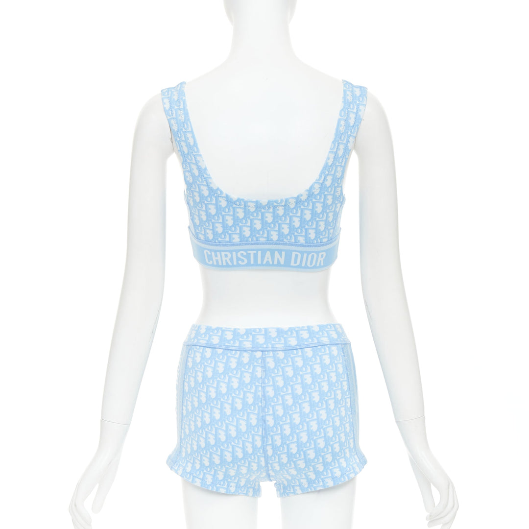 CHRISTIAN DIOR 2021 blue white Oblique monogram zip crop top shorts set FR34 XS