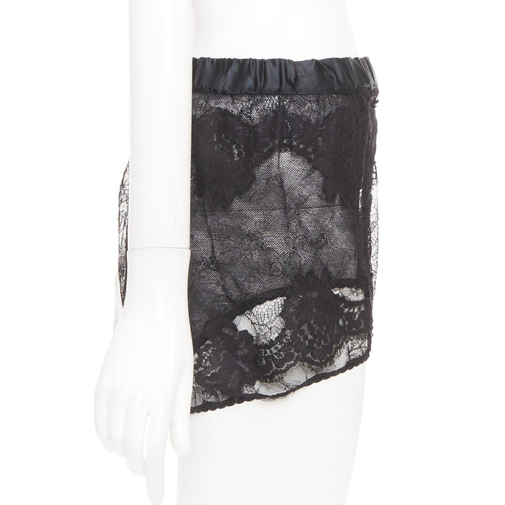 DOLCE GABBANA black floral lace overlay elastic silk bloomer shorts IT36 2XS