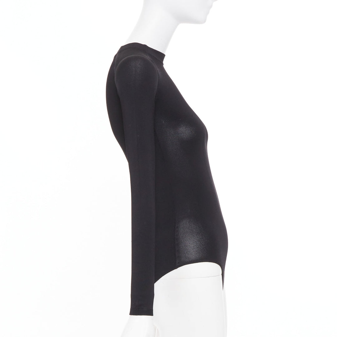 CHRISTIAN DIOR black compression knit technical long sleeve bodysuit FR34 XS