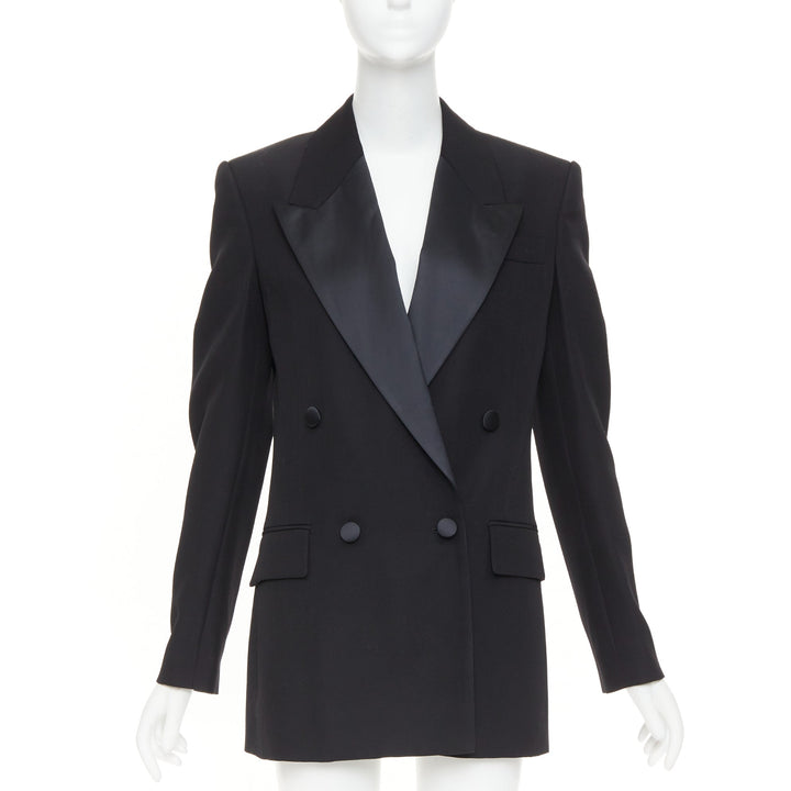 STELLA MCCARTNEY 2023 black wool satin double breasted tuxedo blazer IT38 XS