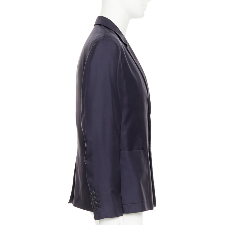 PRADA 2021 100% silk navy tonal triangle patch single breasted blazer IT48 M