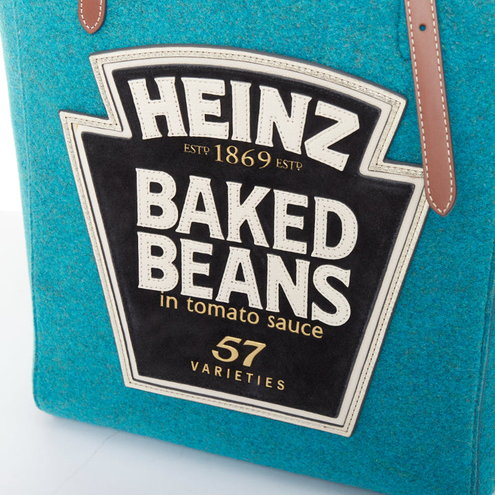 ANYA HINDMARCH Heinz Baked Beans teal recycled felt small open top tote bag