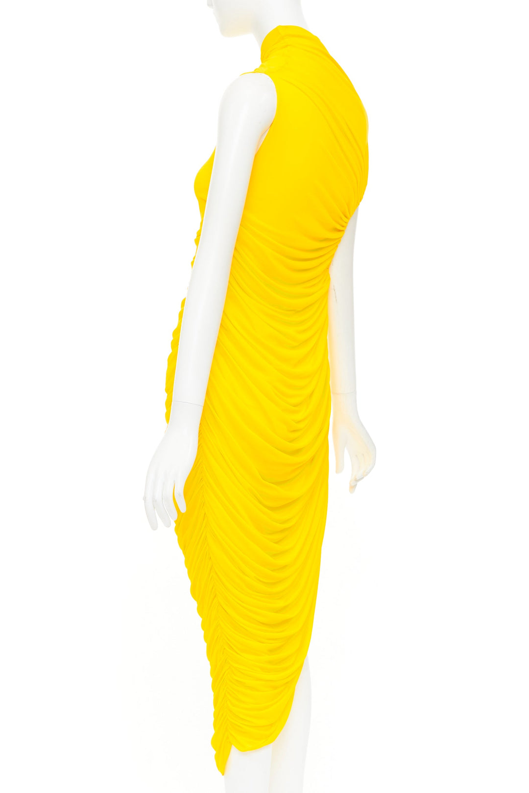 FERRAGAMO Maximilian Davis 2023 Runway yellow asymmetric ruched dress IT40 S